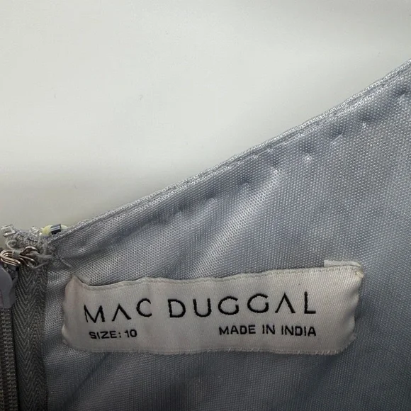 Mac Duggal 5437 Silver Embellished Long Sleeve High Neck Gown - Platinum Gold 10